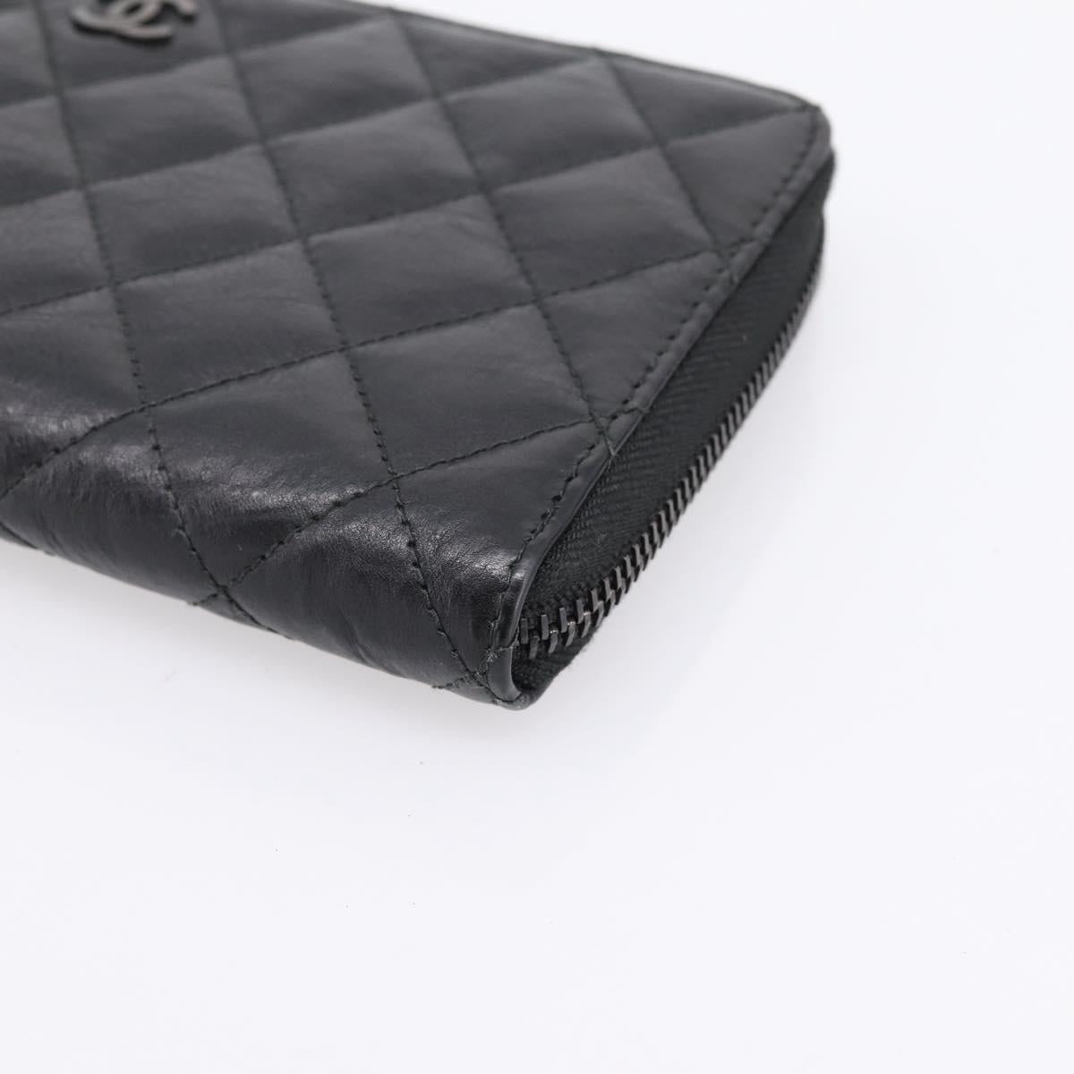 CHANEL Matelasse Long Wallet Leather Black CC Auth 204111V
