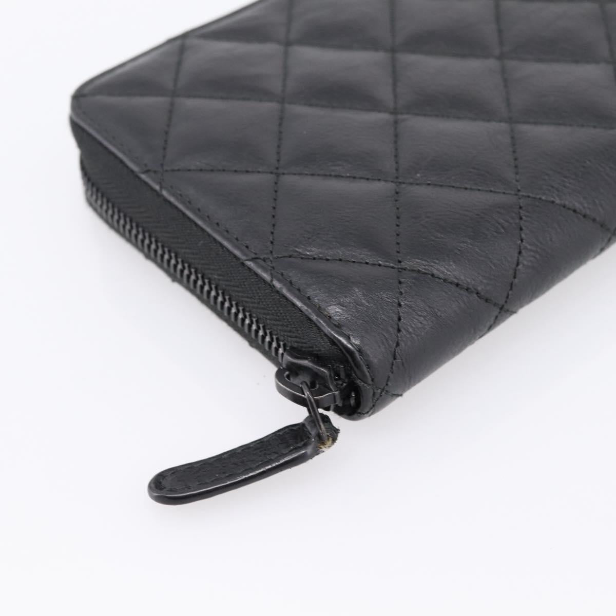 CHANEL Matelasse Long Wallet Leather Black CC Auth 204111V