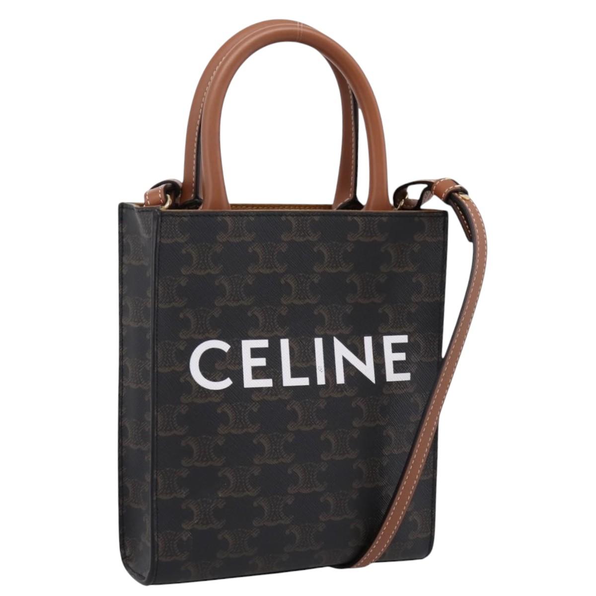 CELINE Triomphe Canvas Mini Vertical Cabas Hand Bag PVC 2way Black Auth 204112M