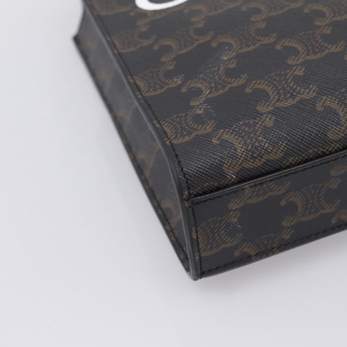 CELINE Triomphe Canvas Mini Vertical Cabas Hand Bag PVC 2way Black Auth 204112M