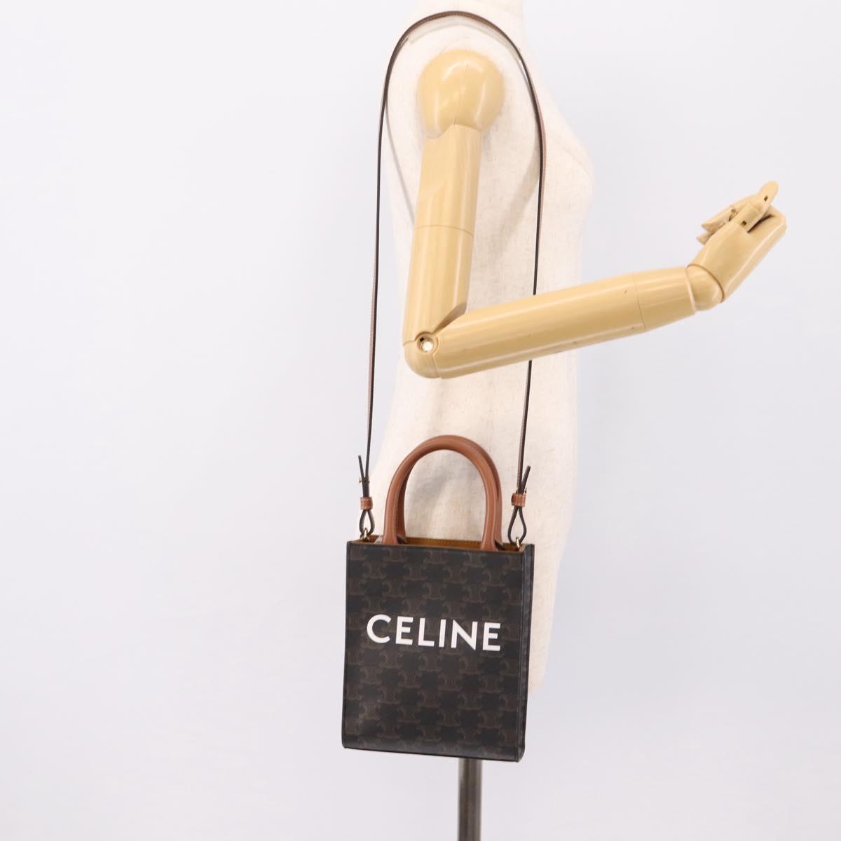 CELINE Triomphe Canvas Mini Vertical Cabas Hand Bag PVC 2way Black Auth 204112M