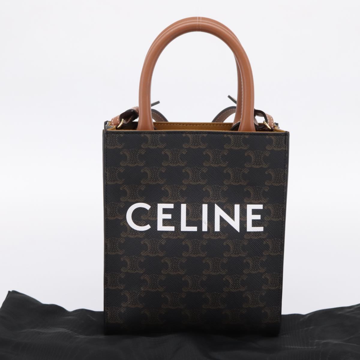 CELINE Triomphe Canvas Mini Vertical Cabas Hand Bag PVC 2way Black Auth 204112M