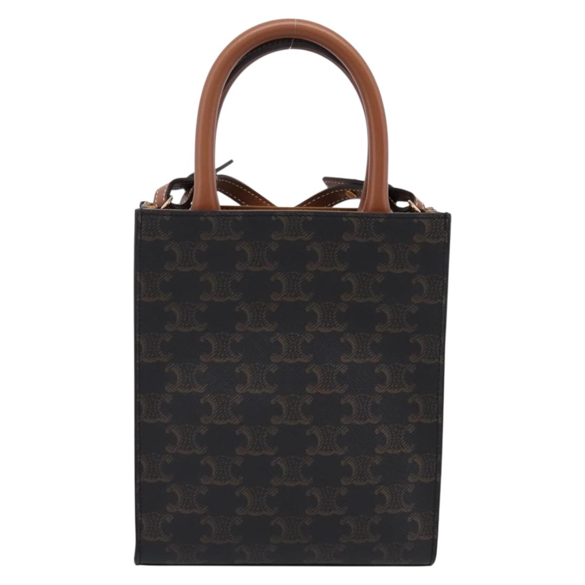 CELINE Triomphe Canvas Mini Vertical Cabas Hand Bag PVC 2way Black Auth 204112M