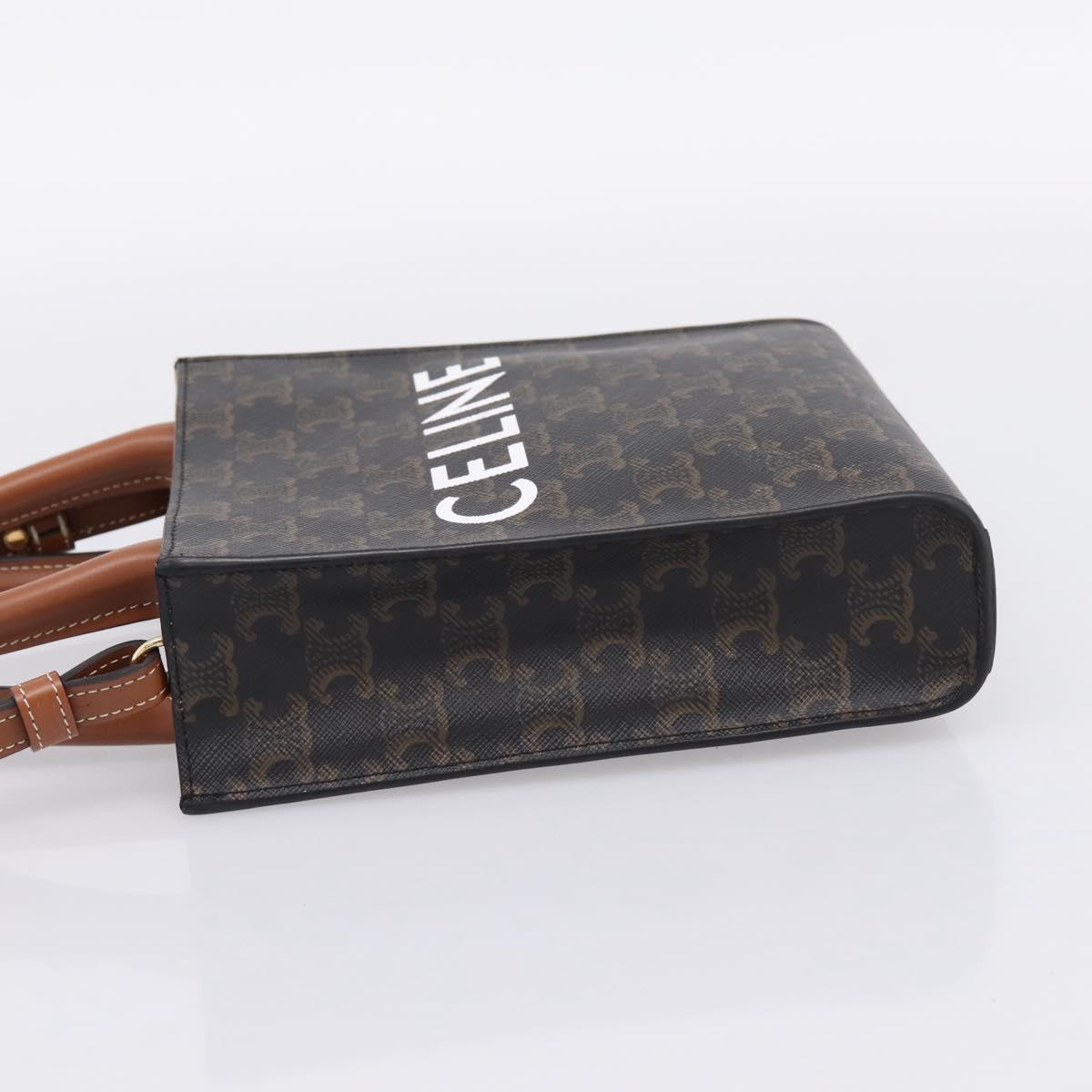 CELINE Triomphe Canvas Mini Vertical Cabas Hand Bag PVC 2way Black Auth 204112M