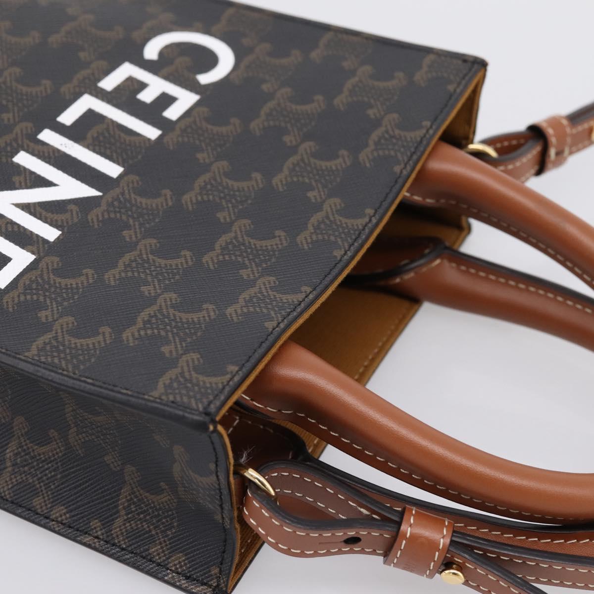 CELINE Triomphe Canvas Mini Vertical Cabas Hand Bag PVC 2way Black Auth 204112M