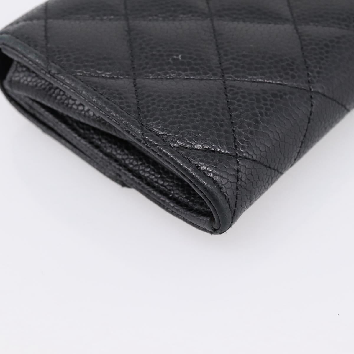 CHANEL Matelasse Long Wallet Caviar Skin Black Gold CC Auth 204114M