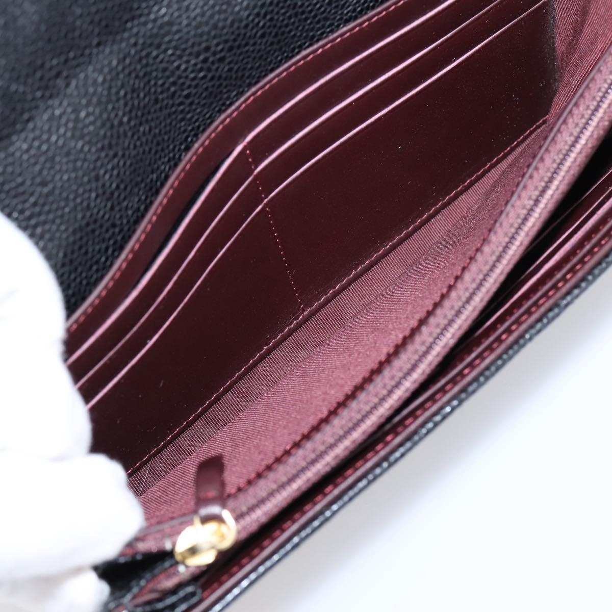 CHANEL Matelasse Long Wallet Caviar Skin Black Gold CC Auth 204114M