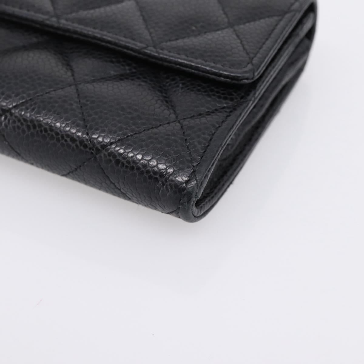 CHANEL Matelasse Long Wallet Caviar Skin Black Gold CC Auth 204114M