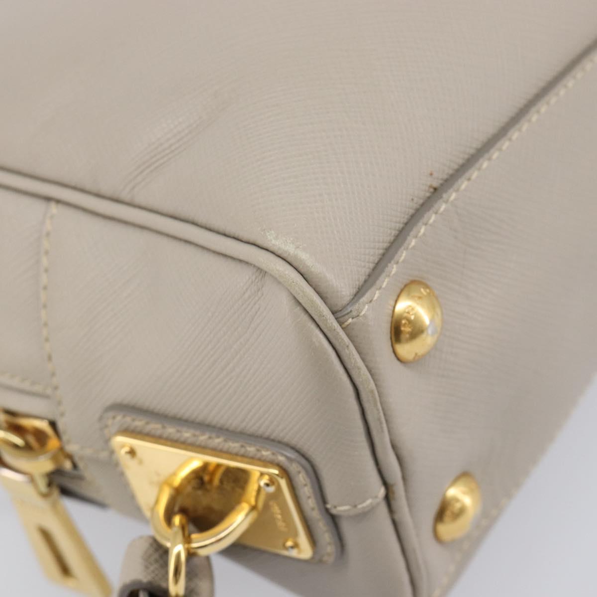 PRADA Hand Bag Saffiano leather Gray Gold Auth 204120V