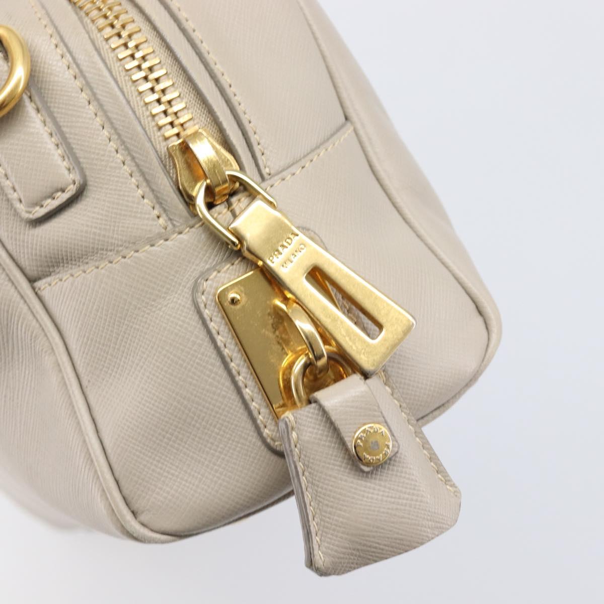 PRADA Hand Bag Saffiano leather Gray Gold Auth 204120V