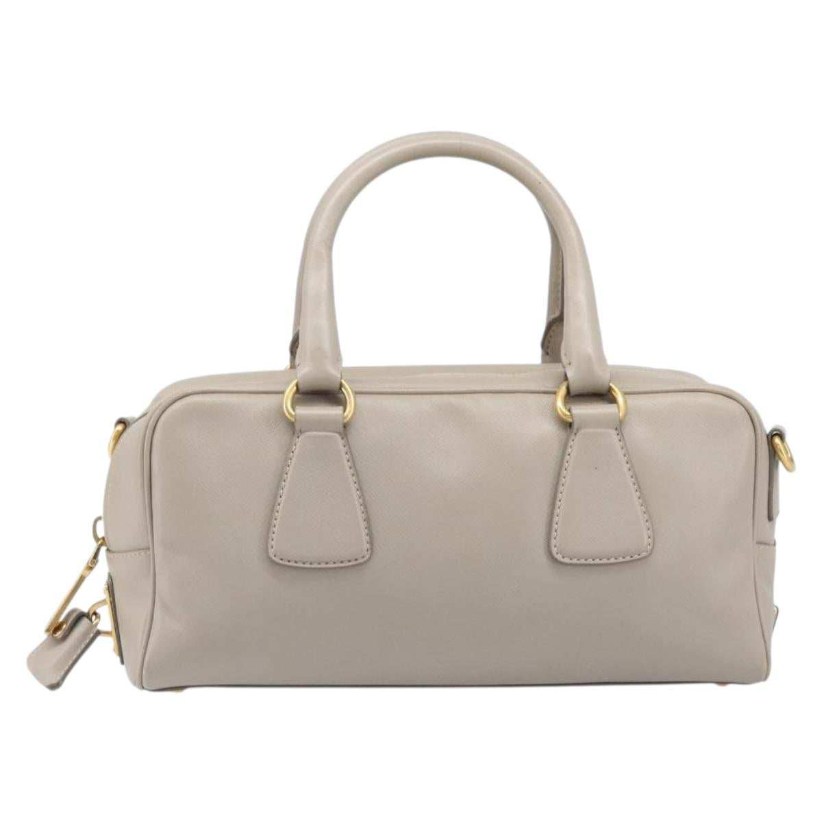 PRADA Hand Bag Saffiano leather Gray Gold Auth 204120V