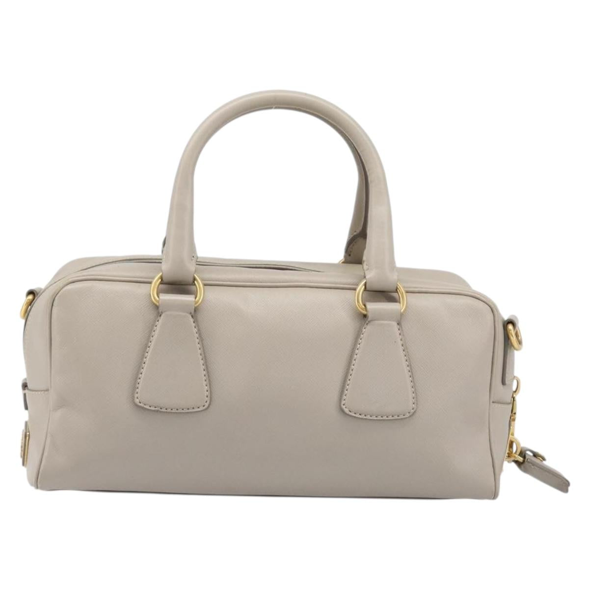 PRADA Hand Bag Saffiano leather Gray Gold Auth 204120V