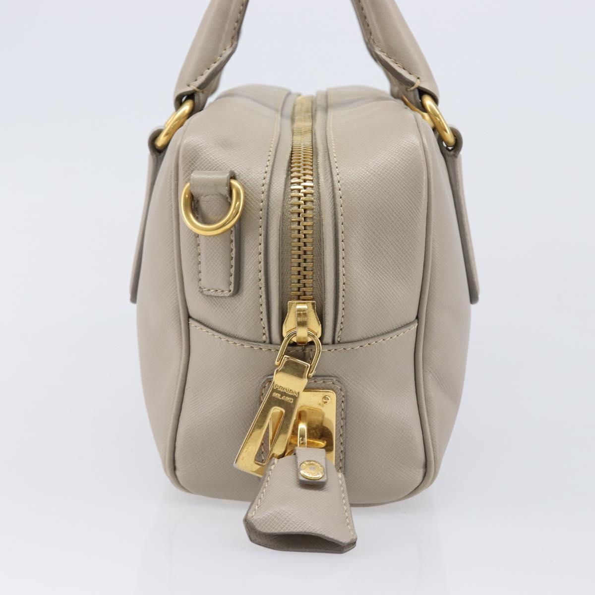 PRADA Hand Bag Saffiano leather Gray Gold Auth 204120V