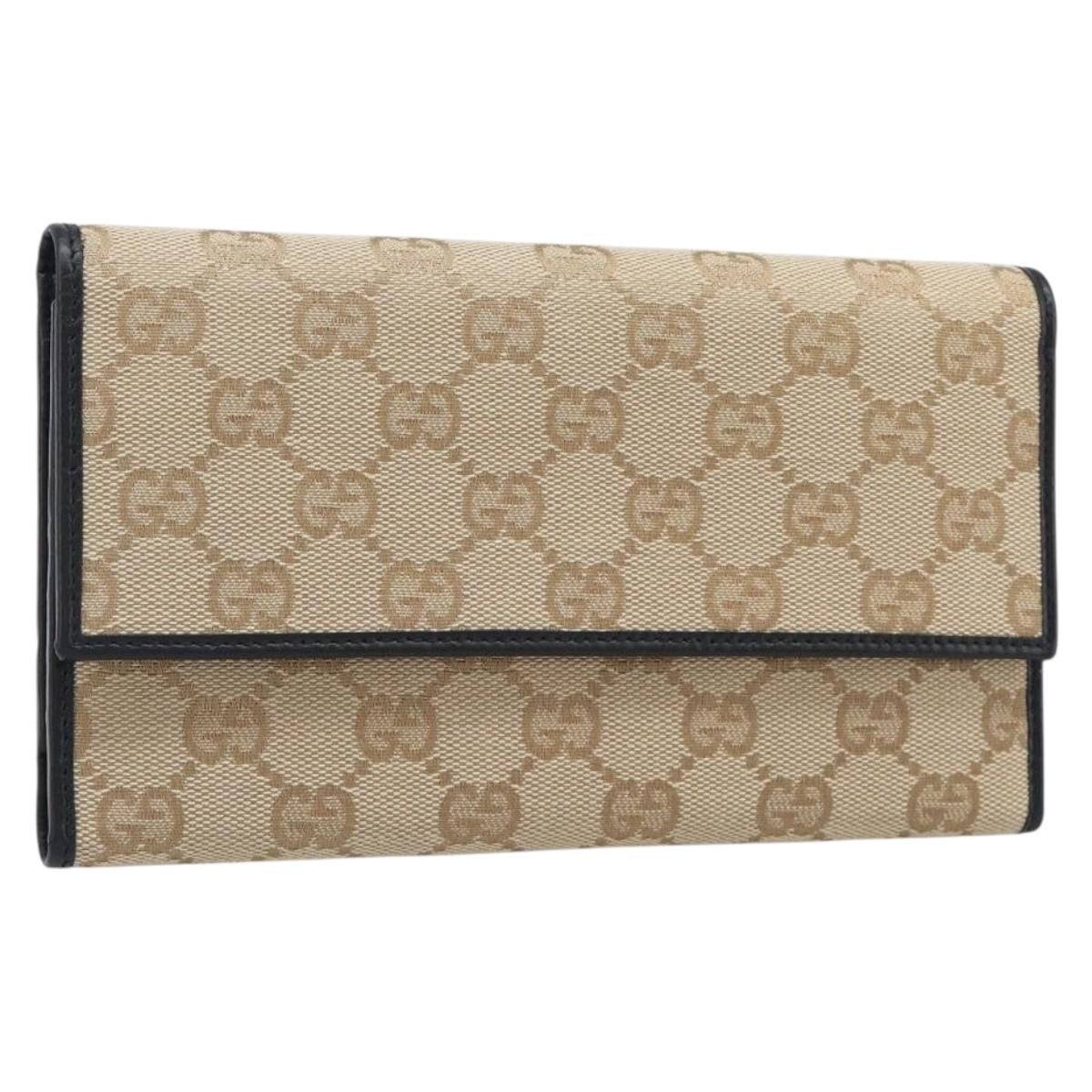 GUCCI GG Canvas Long Wallet Beige Gold 257303 Auth 204121V