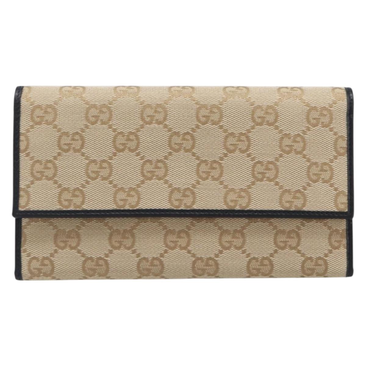 GUCCI GG Canvas Long Wallet Beige Gold 257303 Auth 204121V