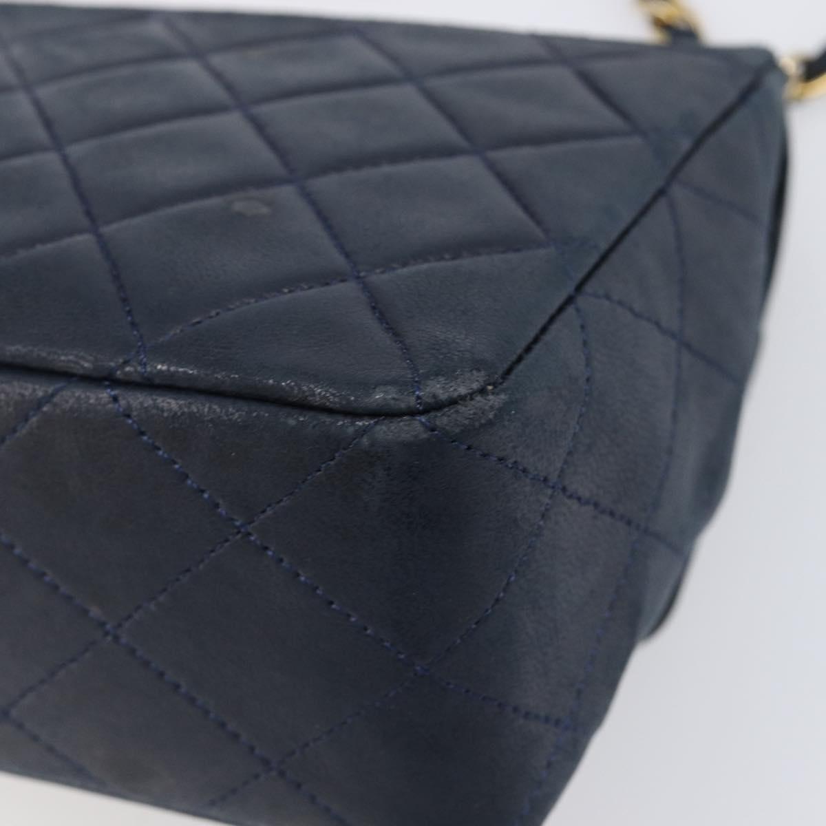 CHANEL Matelasse Chain Shoulder Bag Lamb Skin Navy Gold CC Auth 204122V