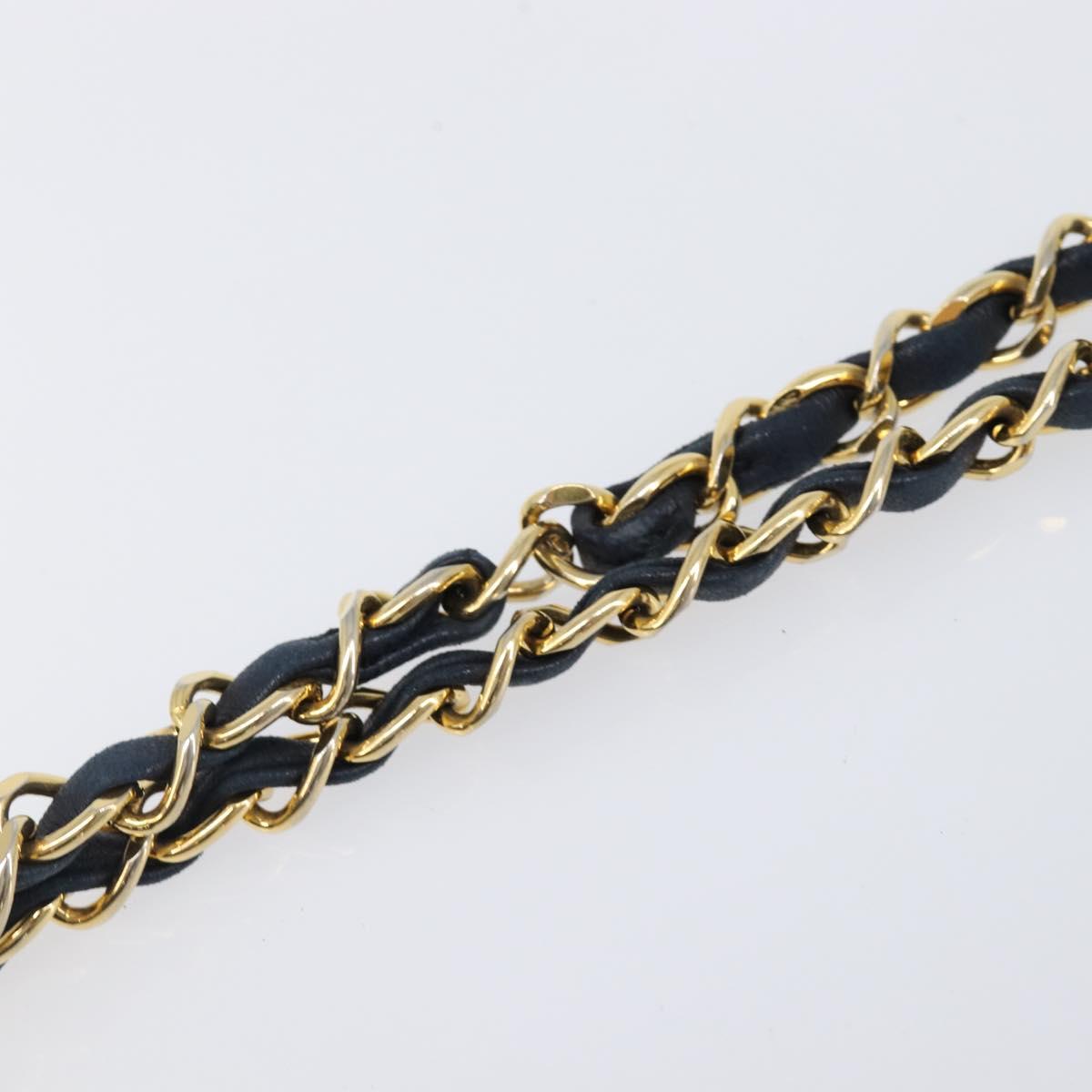 CHANEL Matelasse Chain Shoulder Bag Lamb Skin Navy Gold CC Auth 204122V