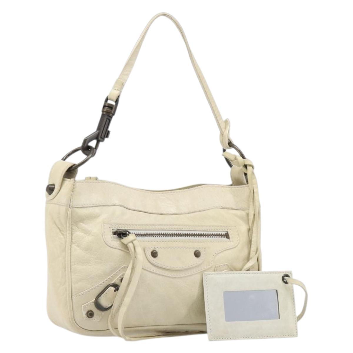 BALENCIAGA The Shoulder Bag Leather Ivory 138226 Auth 204124V