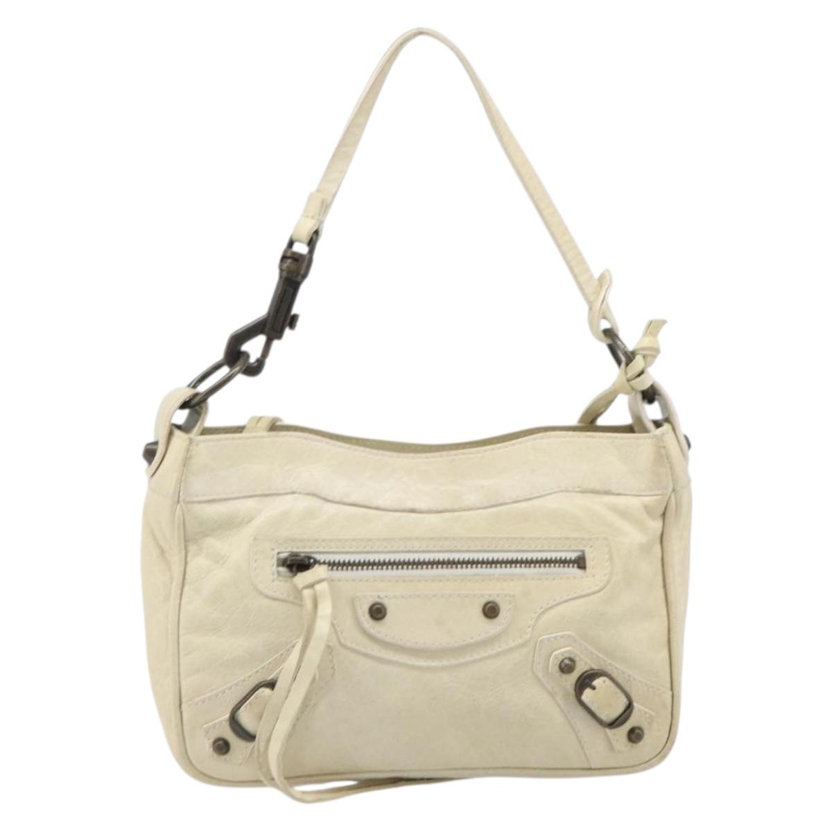 BALENCIAGA The Shoulder Bag Leather Ivory 138226 Auth 204124V