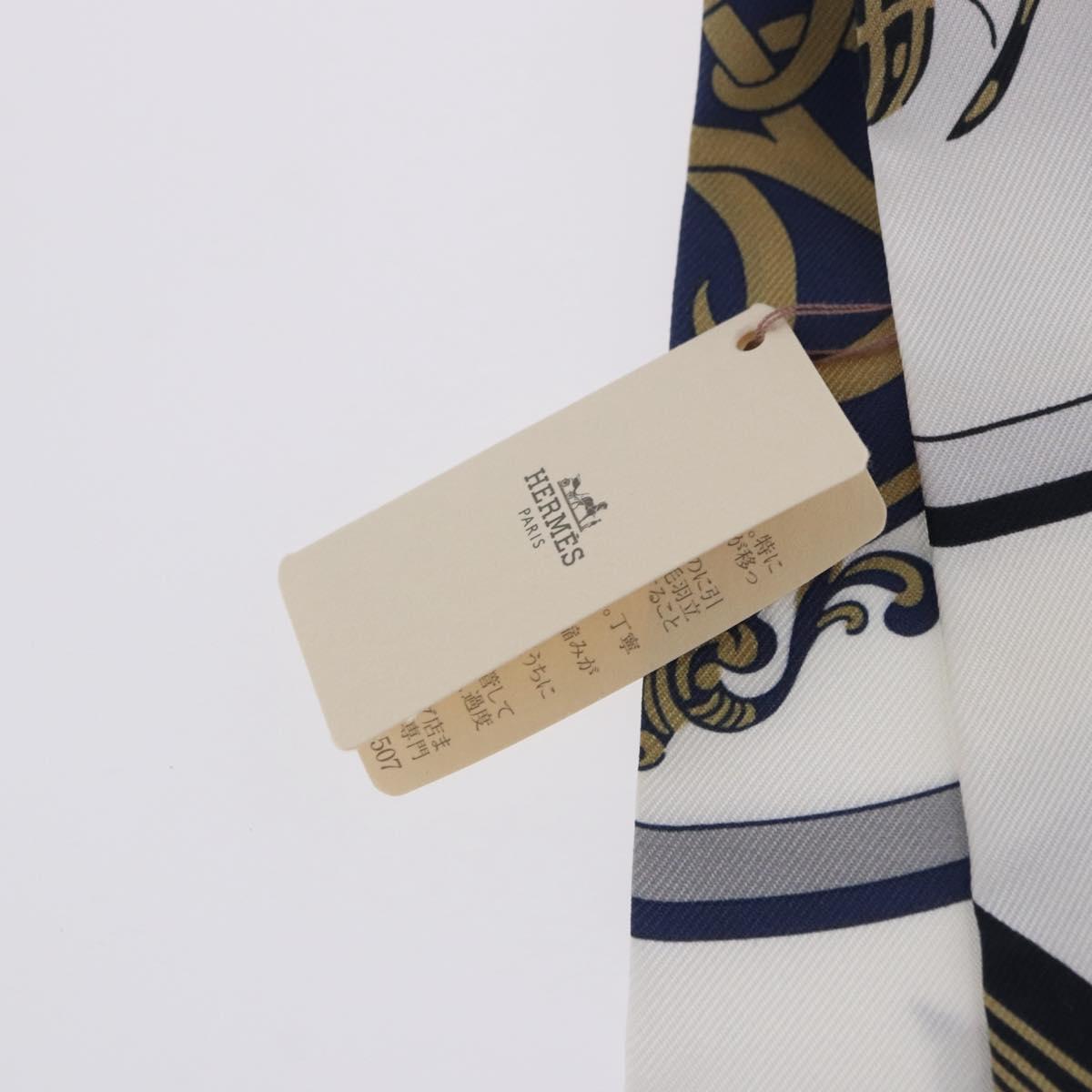 HERMES Twilly Scarf ""EX-LIBRIS"" Silk Navy Blue Auth 204125M