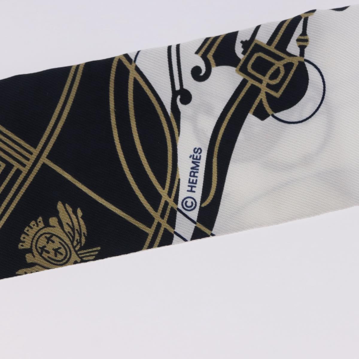 HERMES Twilly Scarf ""EX-LIBRIS"" Silk Navy Blue Auth 204125M
