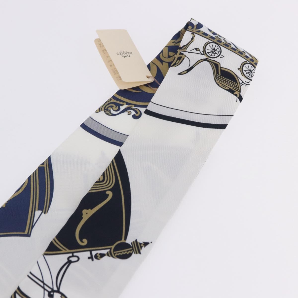 HERMES Twilly Scarf ""EX-LIBRIS"" Silk Navy Blue Auth 204125M