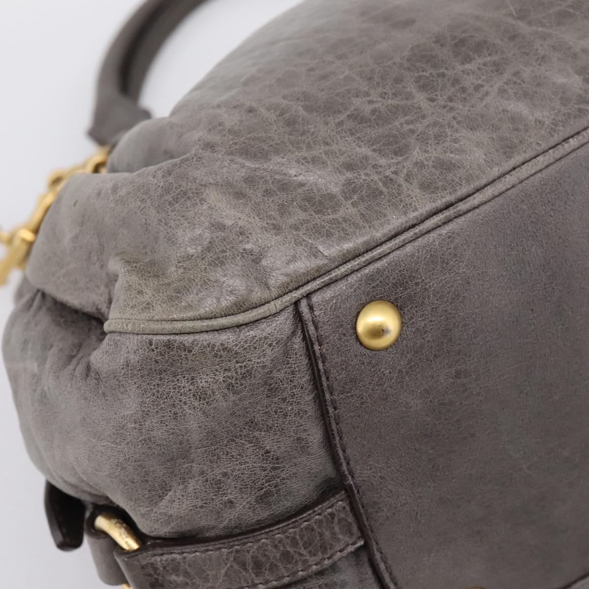 Miu Miu Vitellolux Hand Bag Leather 2way Gray Gold Auth 204126V