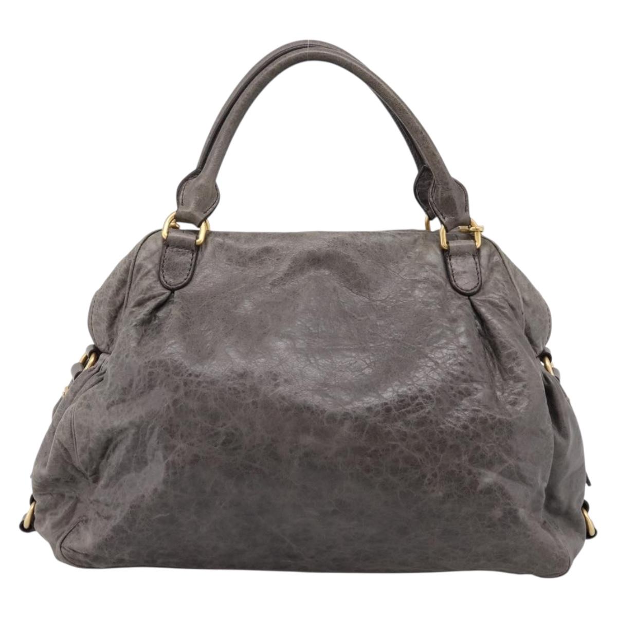 Miu Miu Vitellolux Hand Bag Leather 2way Gray Gold Auth 204126V