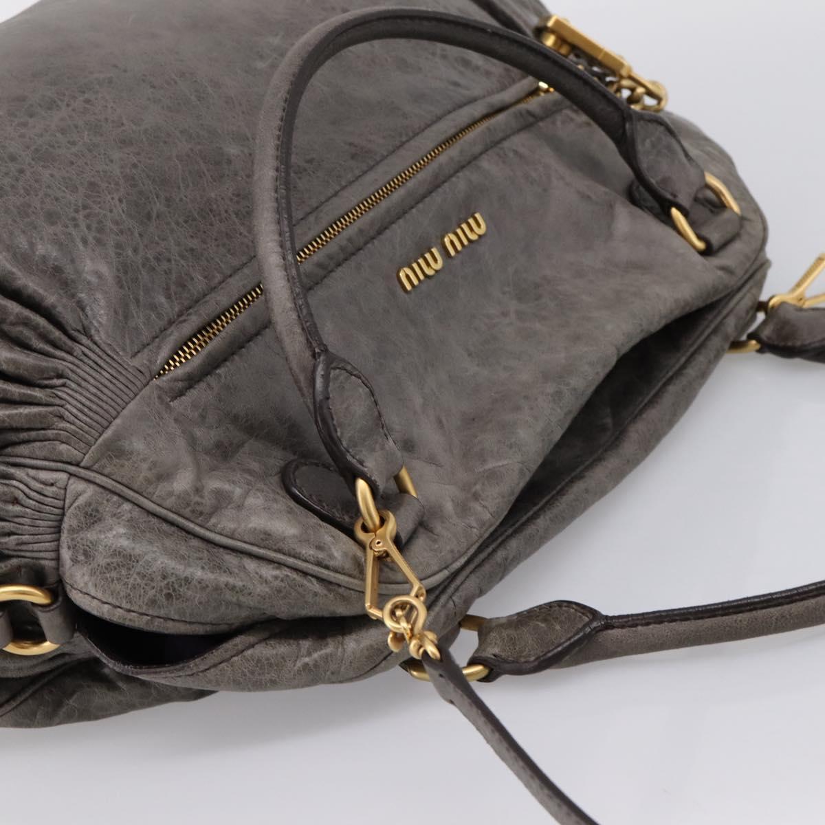 Miu Miu Vitellolux Hand Bag Leather 2way Gray Gold Auth 204126V