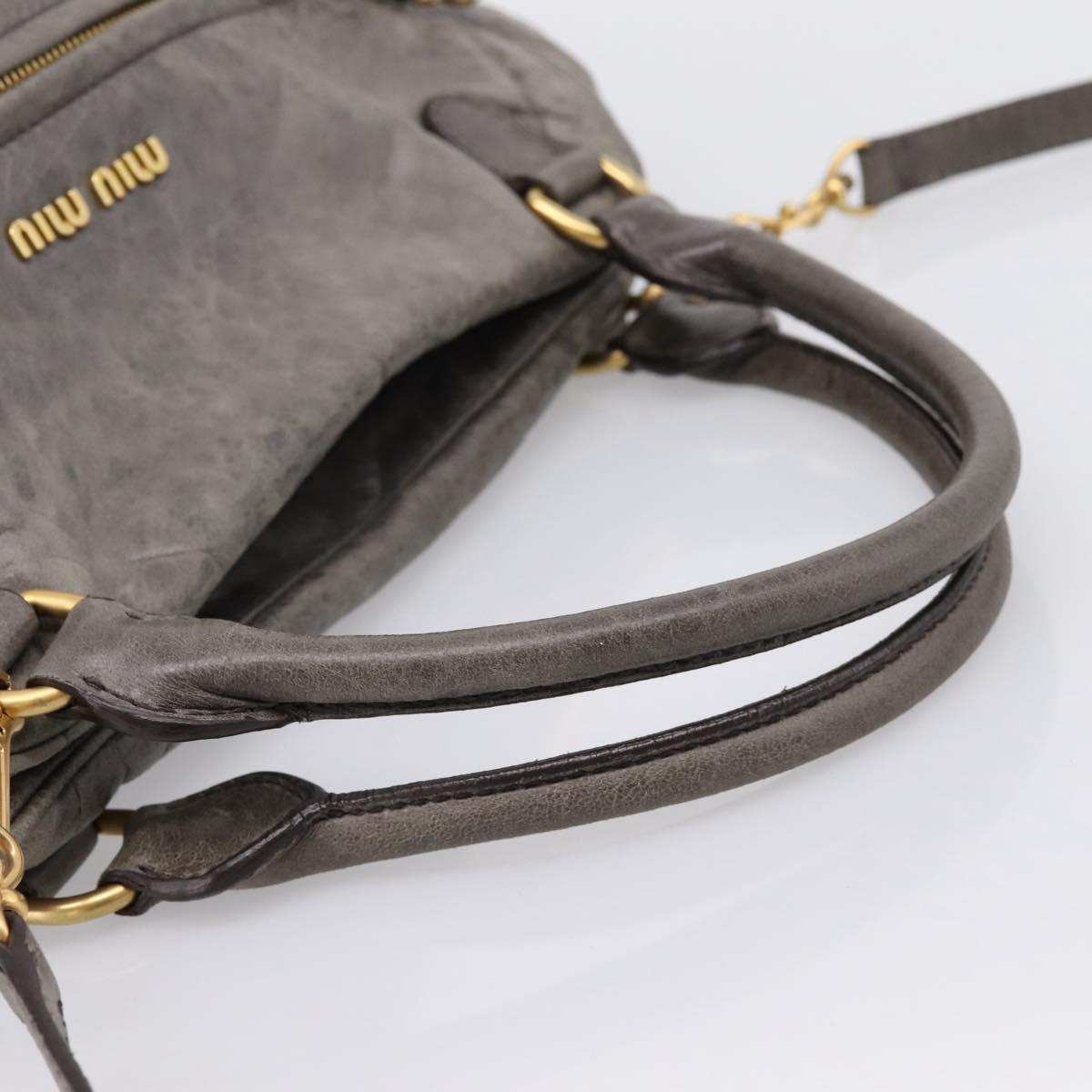 Miu Miu Vitellolux Hand Bag Leather 2way Gray Gold Auth 204126V