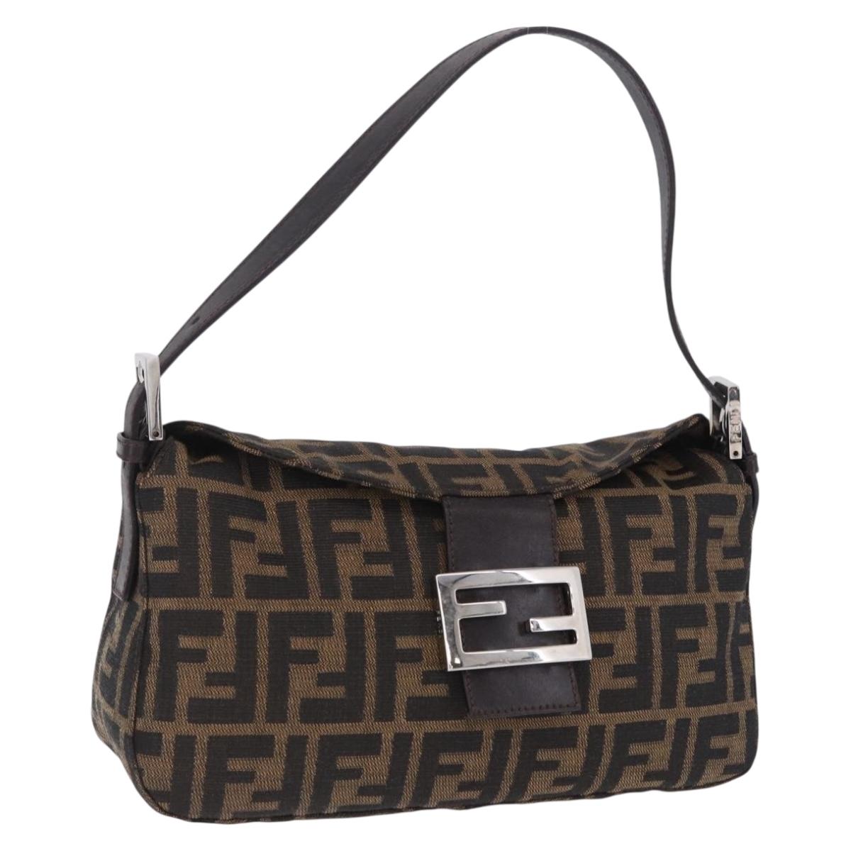 FENDI Zucca Canvas Mamma Baguette Shoulder Bag Brown Black Auth 204131V
