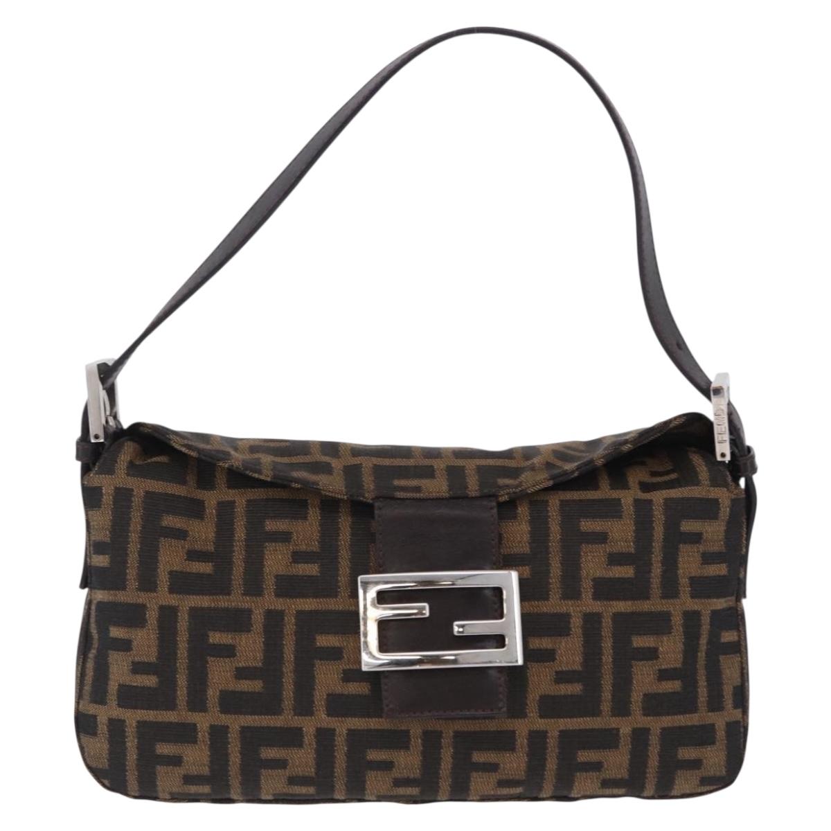 FENDI Zucca Canvas Mamma Baguette Shoulder Bag Brown Black Auth 204131V