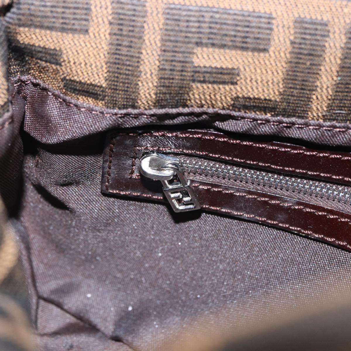 FENDI Zucca Canvas Mamma Baguette Shoulder Bag Brown Black Auth 204131V
