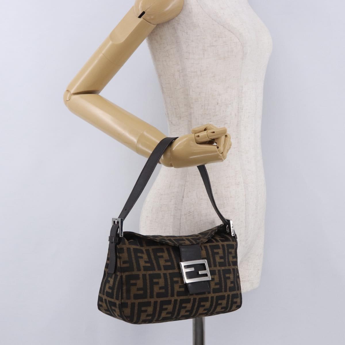 FENDI Zucca Canvas Mamma Baguette Shoulder Bag Brown Black Auth 204131V