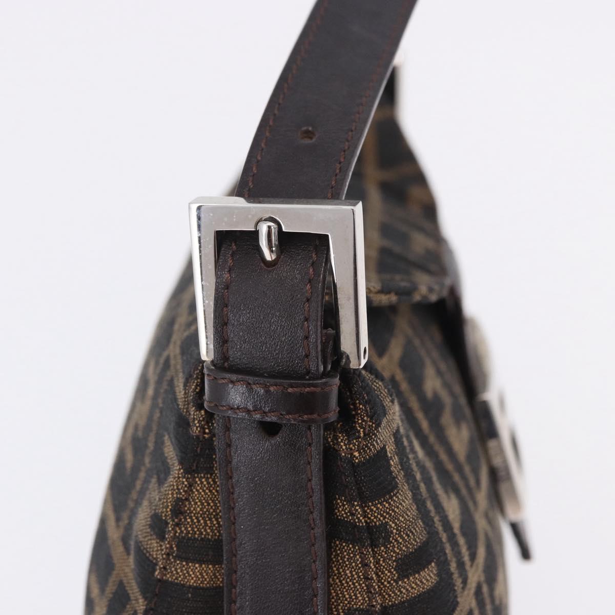 FENDI Zucca Canvas Mamma Baguette Shoulder Bag Brown Black Auth 204131V
