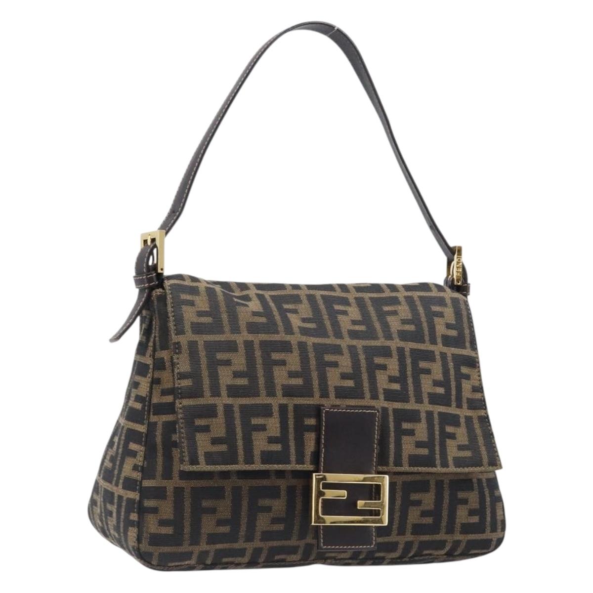 FENDI Zucca Canvas Mamma Baguette Shoulder Bag Black Brown Auth 204132V
