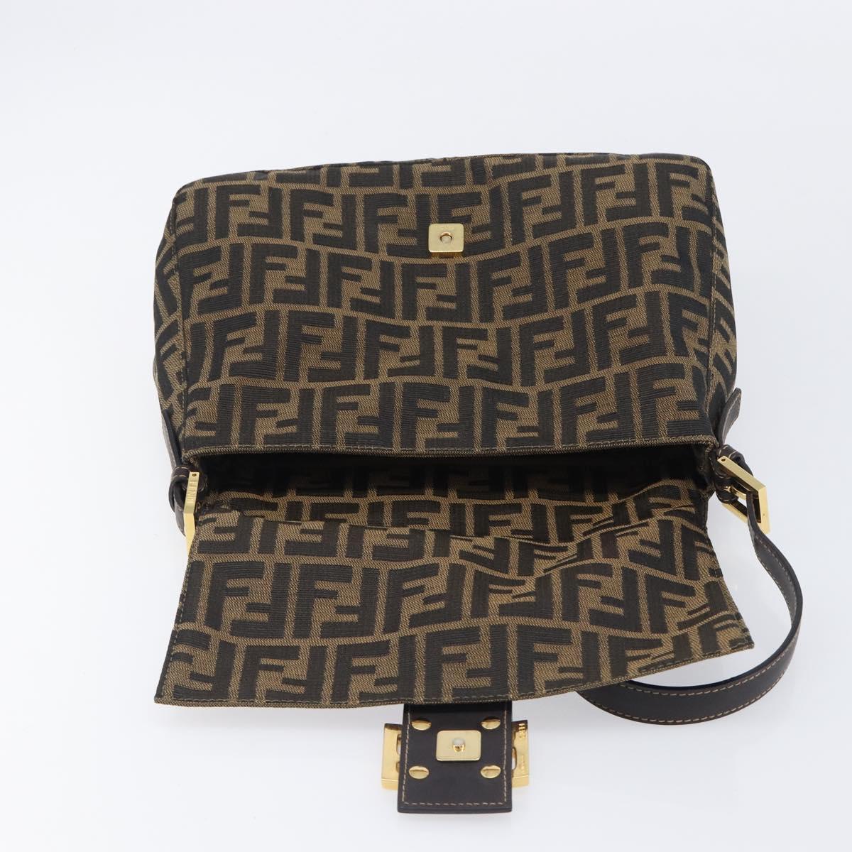 FENDI Zucca Canvas Mamma Baguette Shoulder Bag Black Brown Auth 204132V