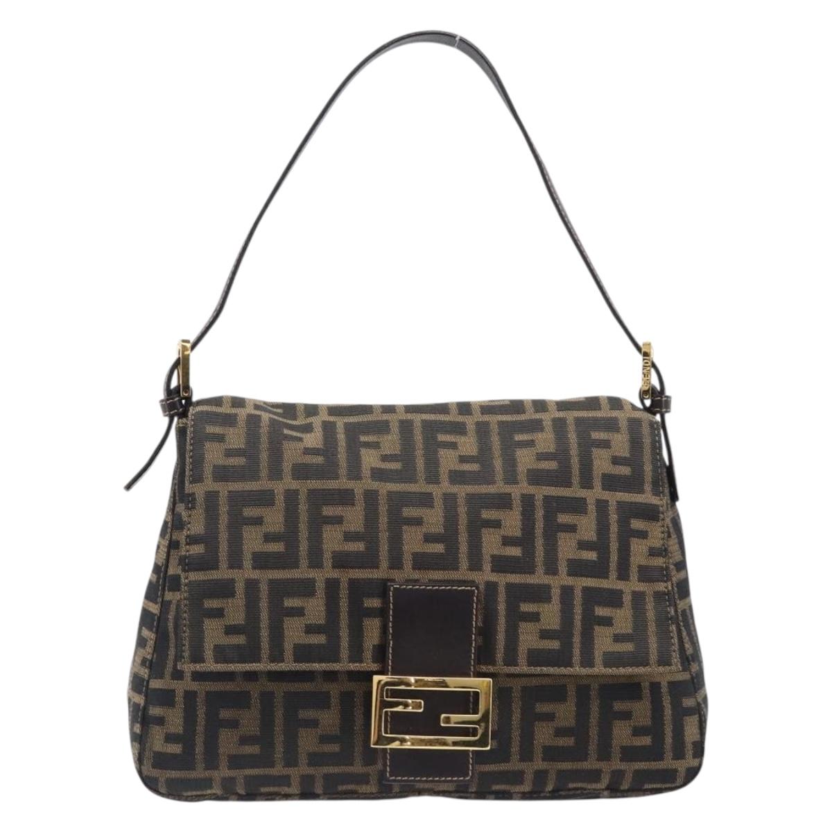 FENDI Zucca Canvas Mamma Baguette Shoulder Bag Black Brown Auth 204132V