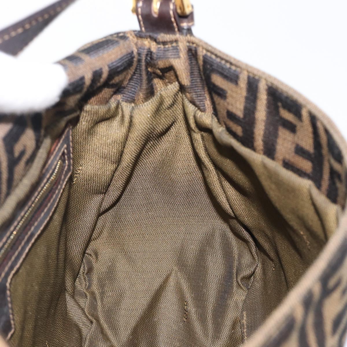 FENDI Zucca Canvas Mamma Baguette Shoulder Bag Black Brown Auth 204132V