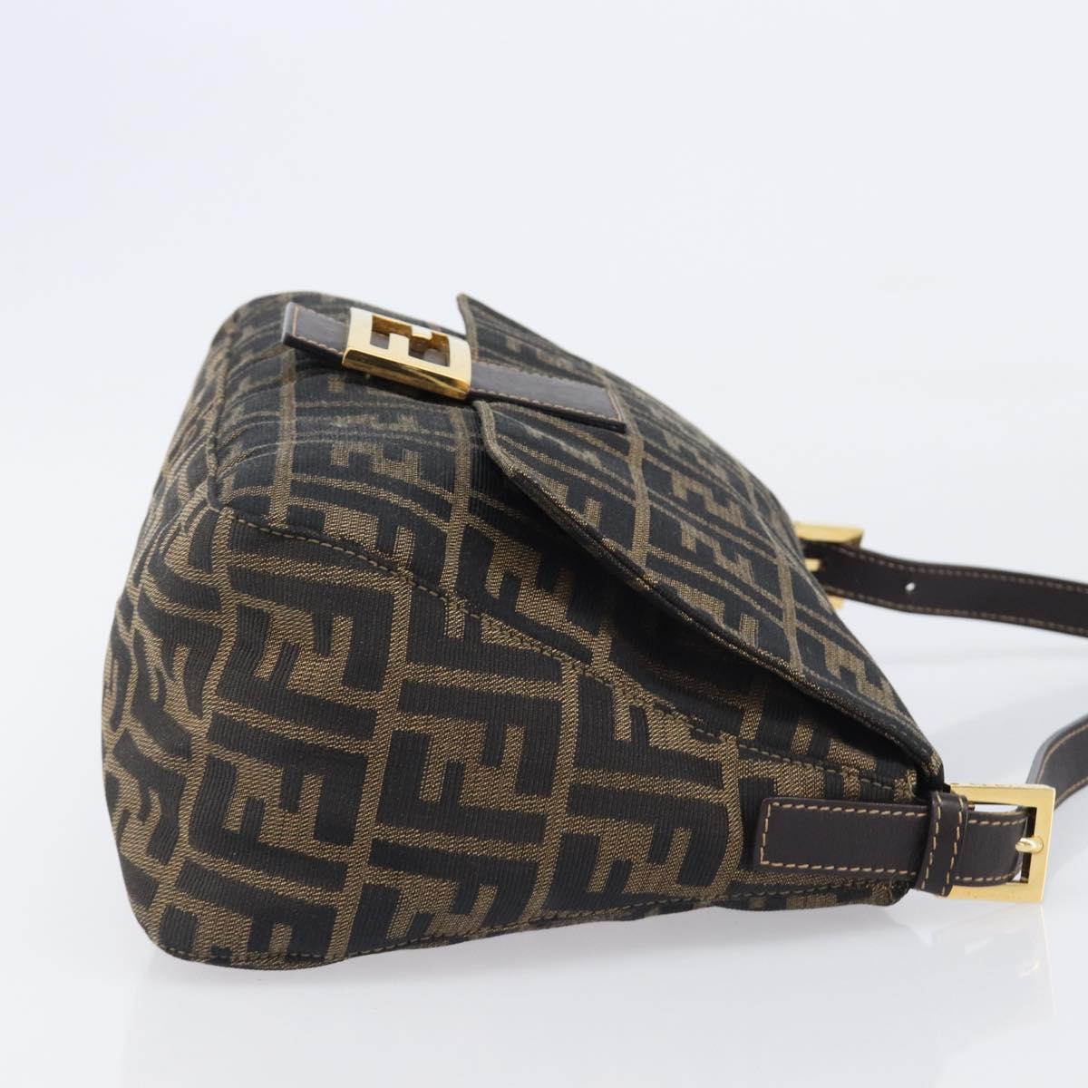 FENDI Zucca Canvas Mamma Baguette Shoulder Bag Black Brown Auth 204132V