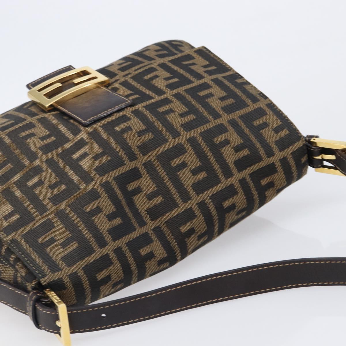 FENDI Zucca Canvas Mamma Baguette Shoulder Bag Black Brown Auth 204132V