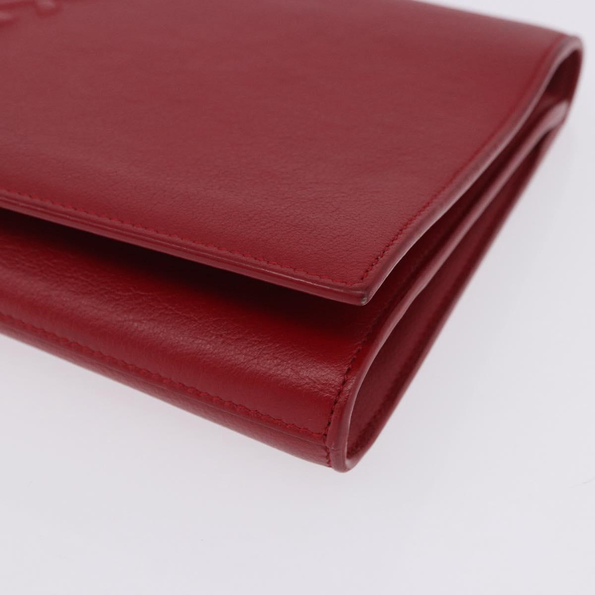 SAINT LAURENT Clutch Bag Leather Red Gold Auth 204133A