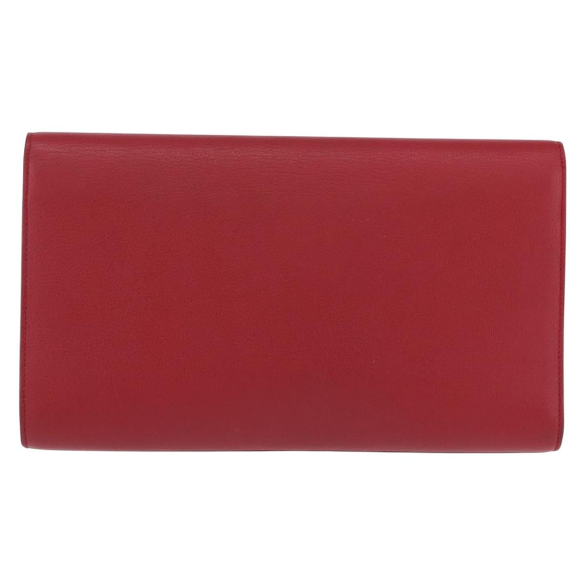 SAINT LAURENT Clutch Bag Leather Red Gold Auth 204133A