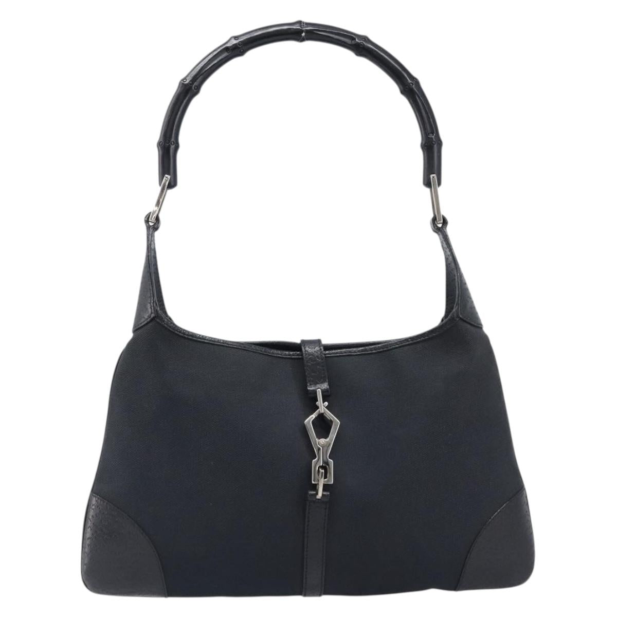 GUCCI Bamboo Jackie Shoulder Bag Canvas Black Silver 001 4060 Auth 204135A