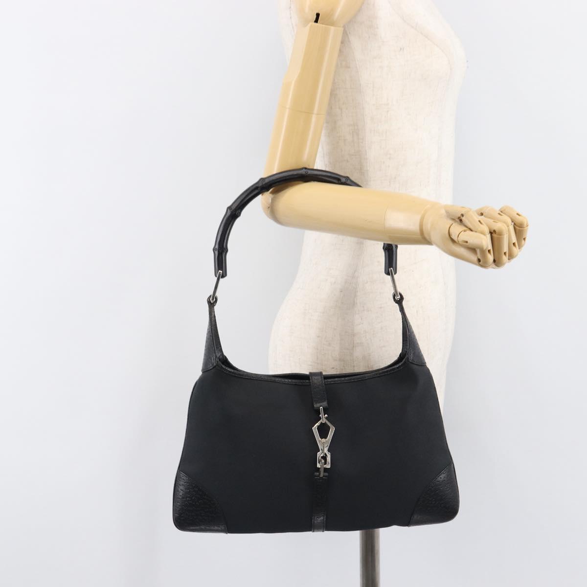 GUCCI Bamboo Jackie Shoulder Bag Canvas Black Silver 001 4060 Auth 204135A