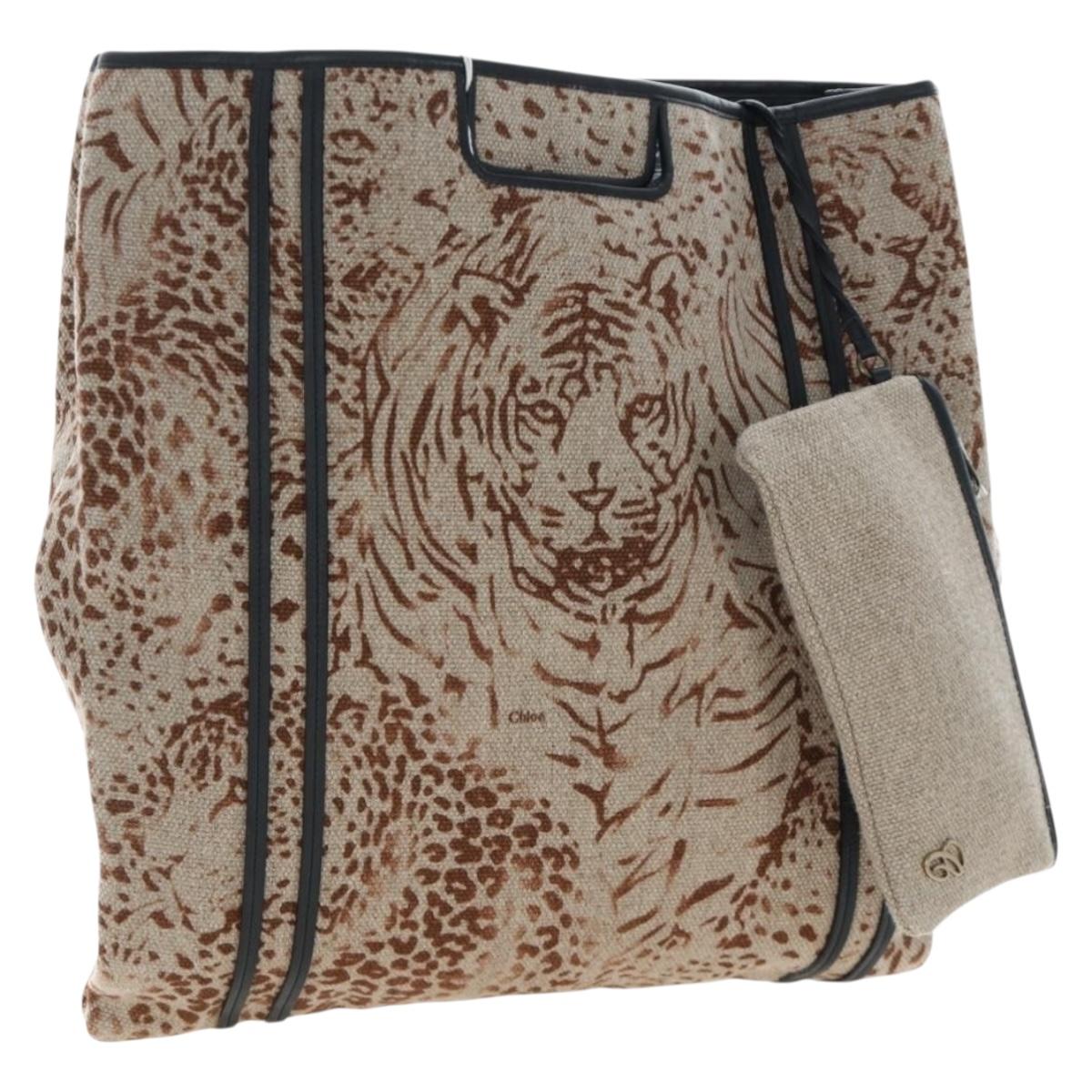 Chloe Hand Bag Canvas Beige Gold Auth 204138A