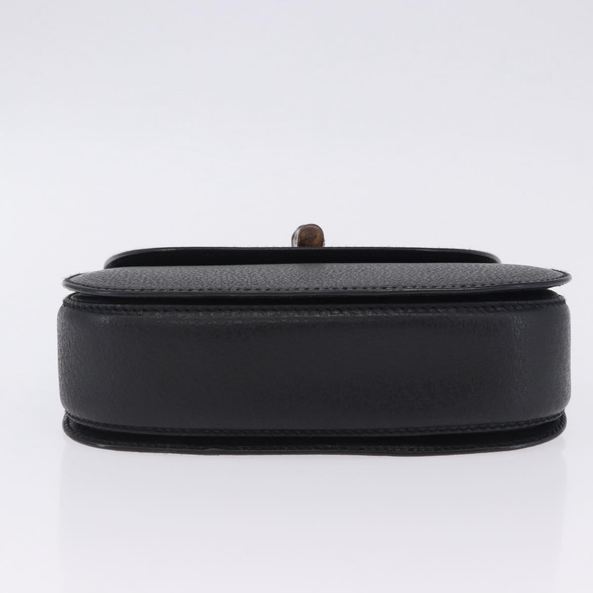 GUCCI Bamboo Hand Bag Leather Black Gold 000 2046 0188 Auth 204145V