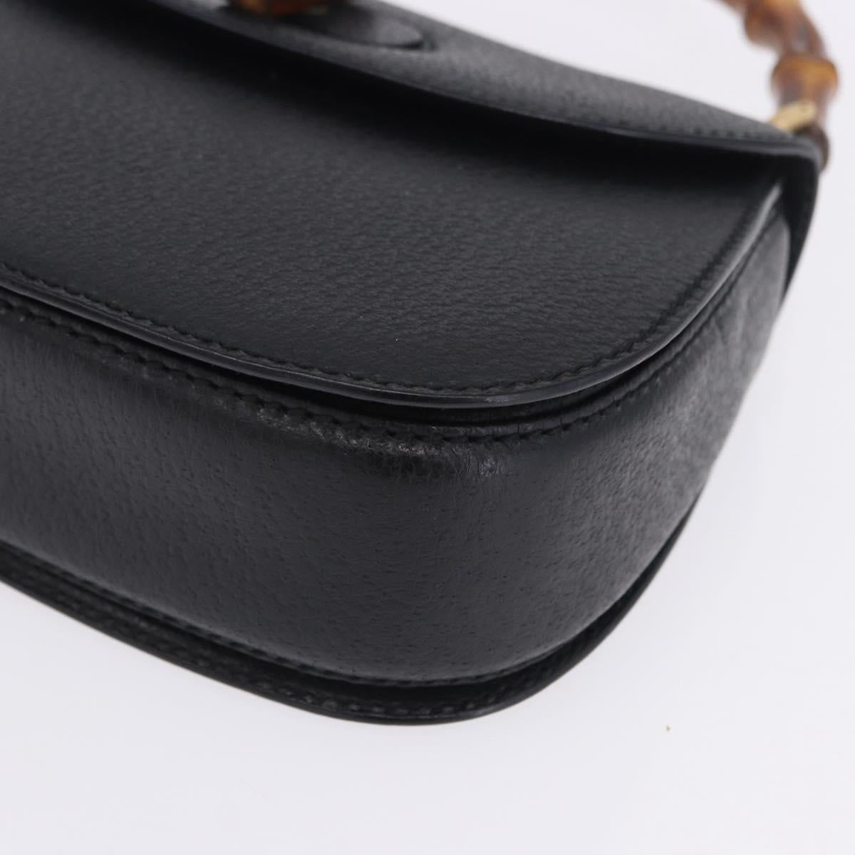 GUCCI Bamboo Hand Bag Leather Black Gold 000 2046 0188 Auth 204145V