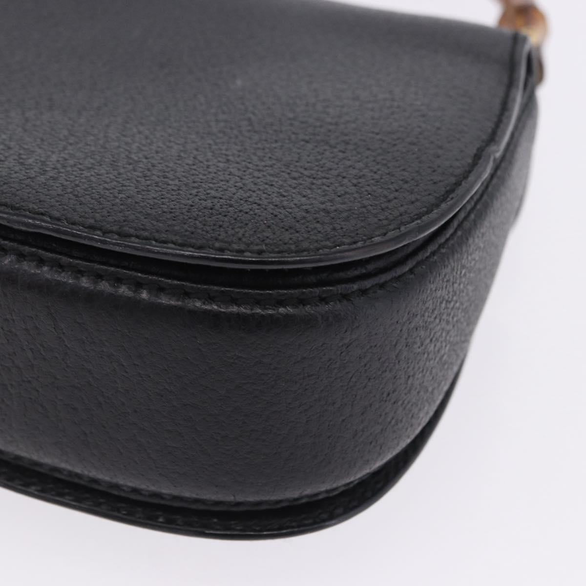 GUCCI Bamboo Hand Bag Leather Black Gold 000 2046 0188 Auth 204145V