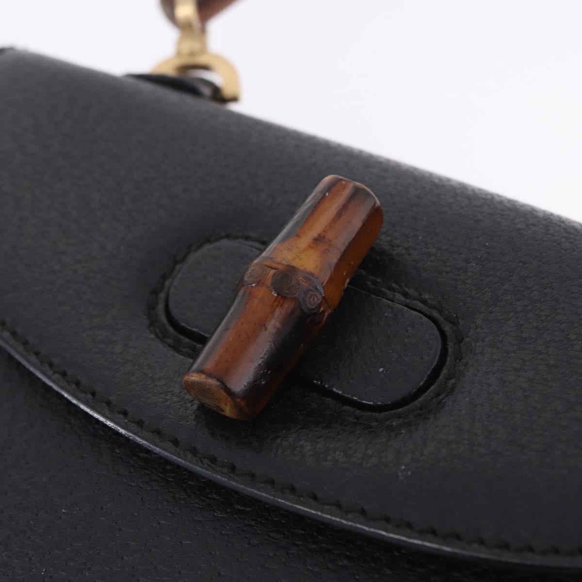GUCCI Bamboo Hand Bag Leather Black Gold 000 2046 0188 Auth 204145V